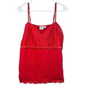 Y2K Holiday Red Lace Babydoll Cami Tank Top Plus 1X Worthington Satin Trim